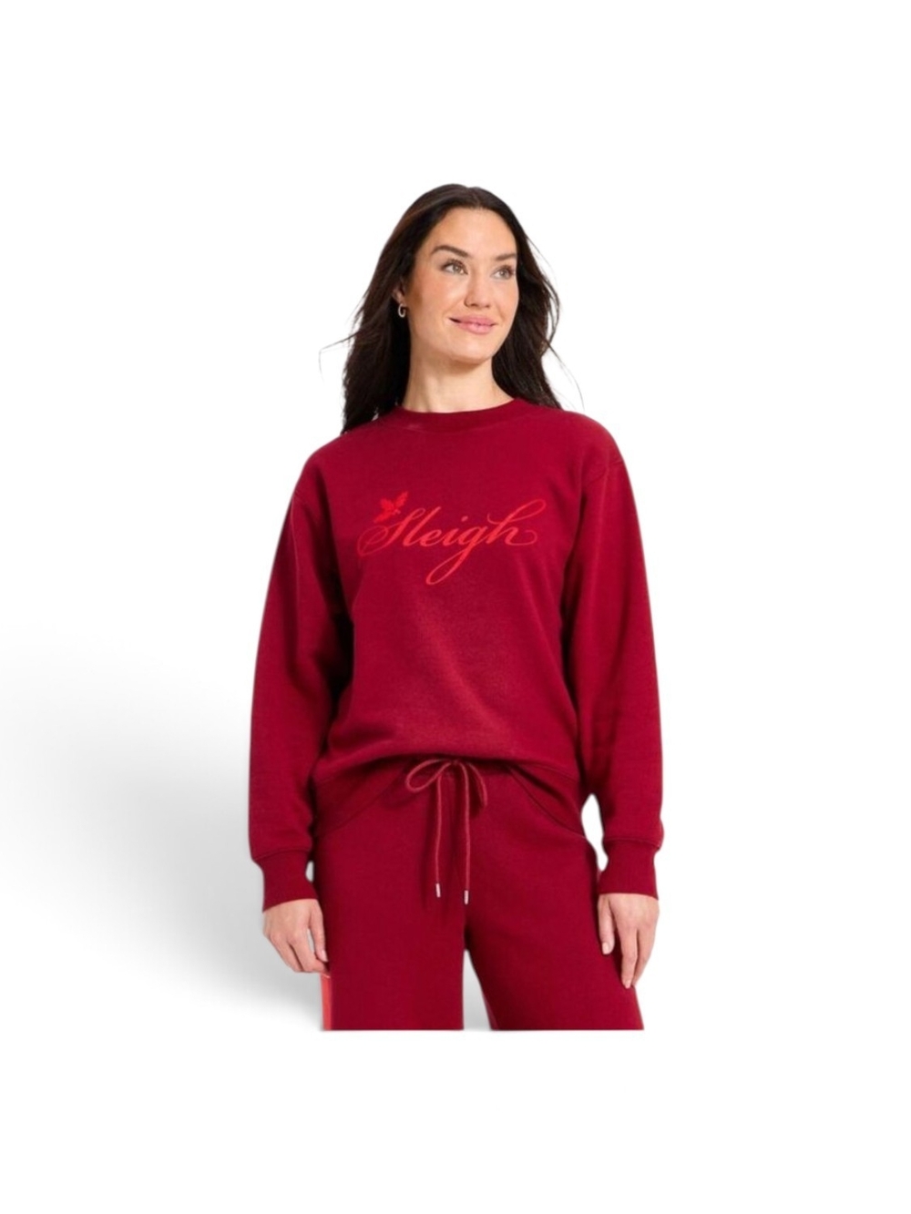 Universal Thread Burgundy Crewneck Sweater with Script Detail "Sleigh" 1X
